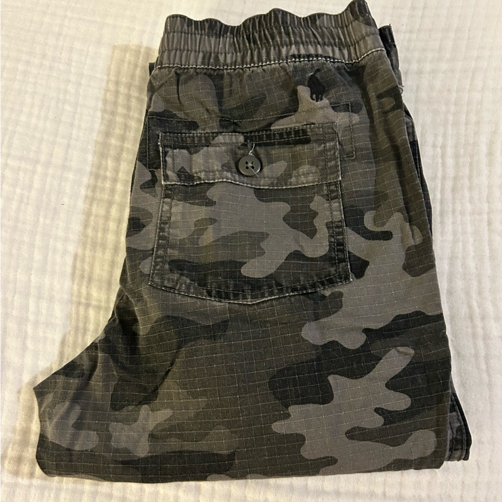 Polo RALPH LAUREN Boys ripstop grey black cargo pants Sz M(10-12) elastic waist
